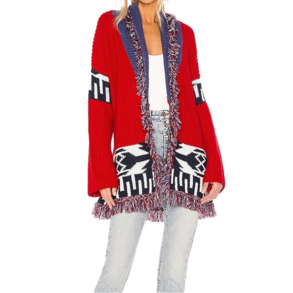 Wrap cardigan with fringe and belt